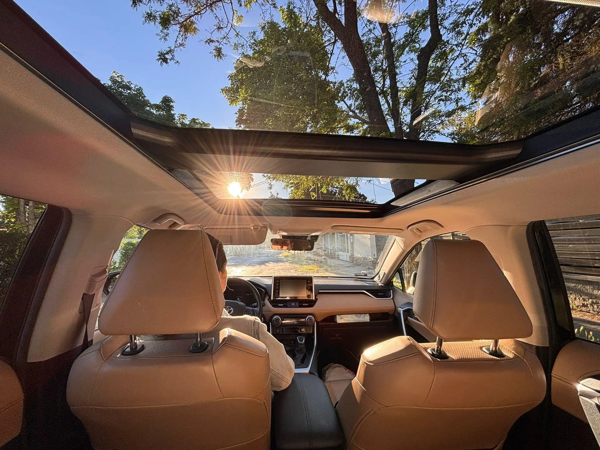 Panoramic sunroof view of Budapest